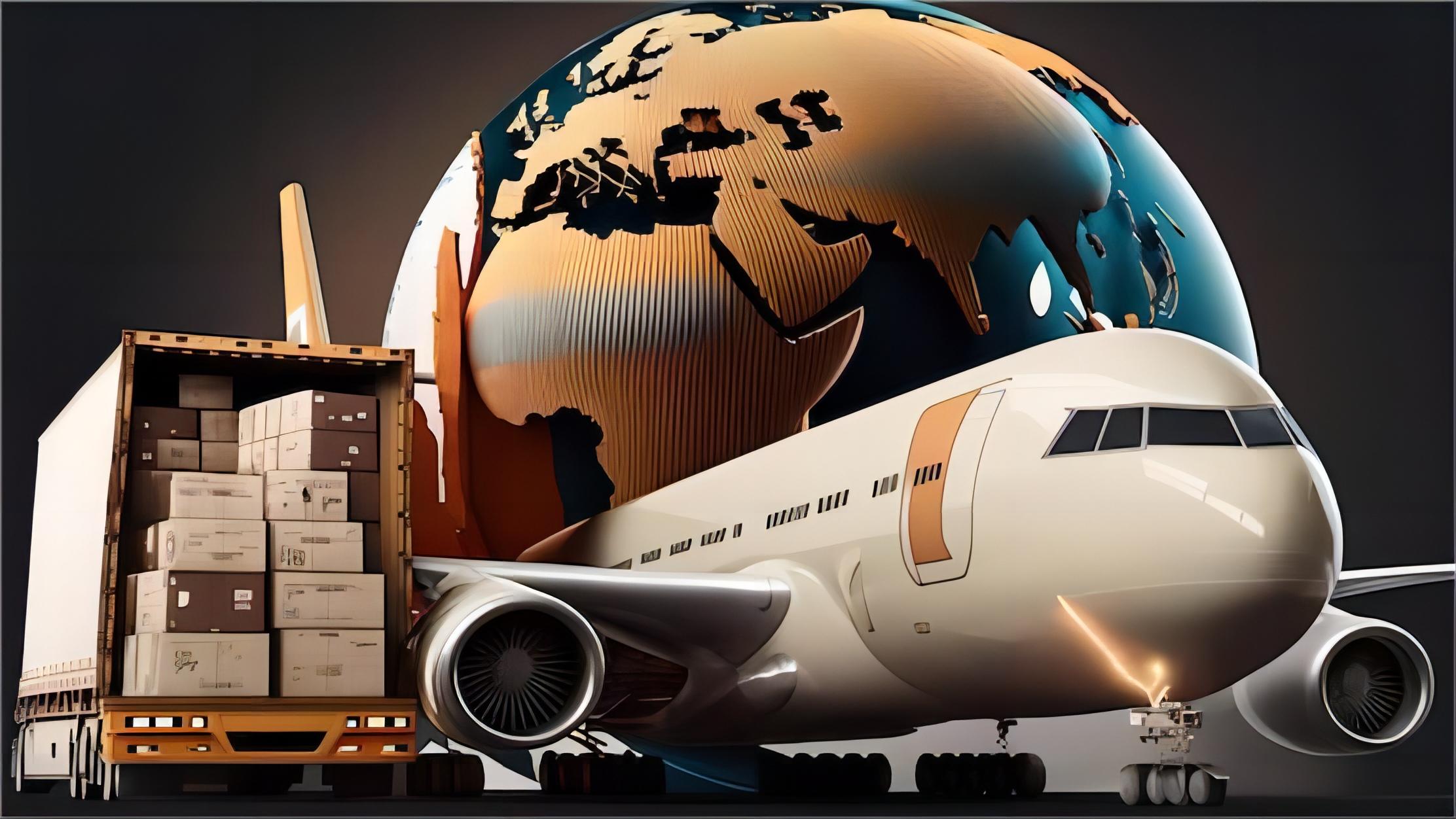 Air freight cargo plane being loaded with international shipments