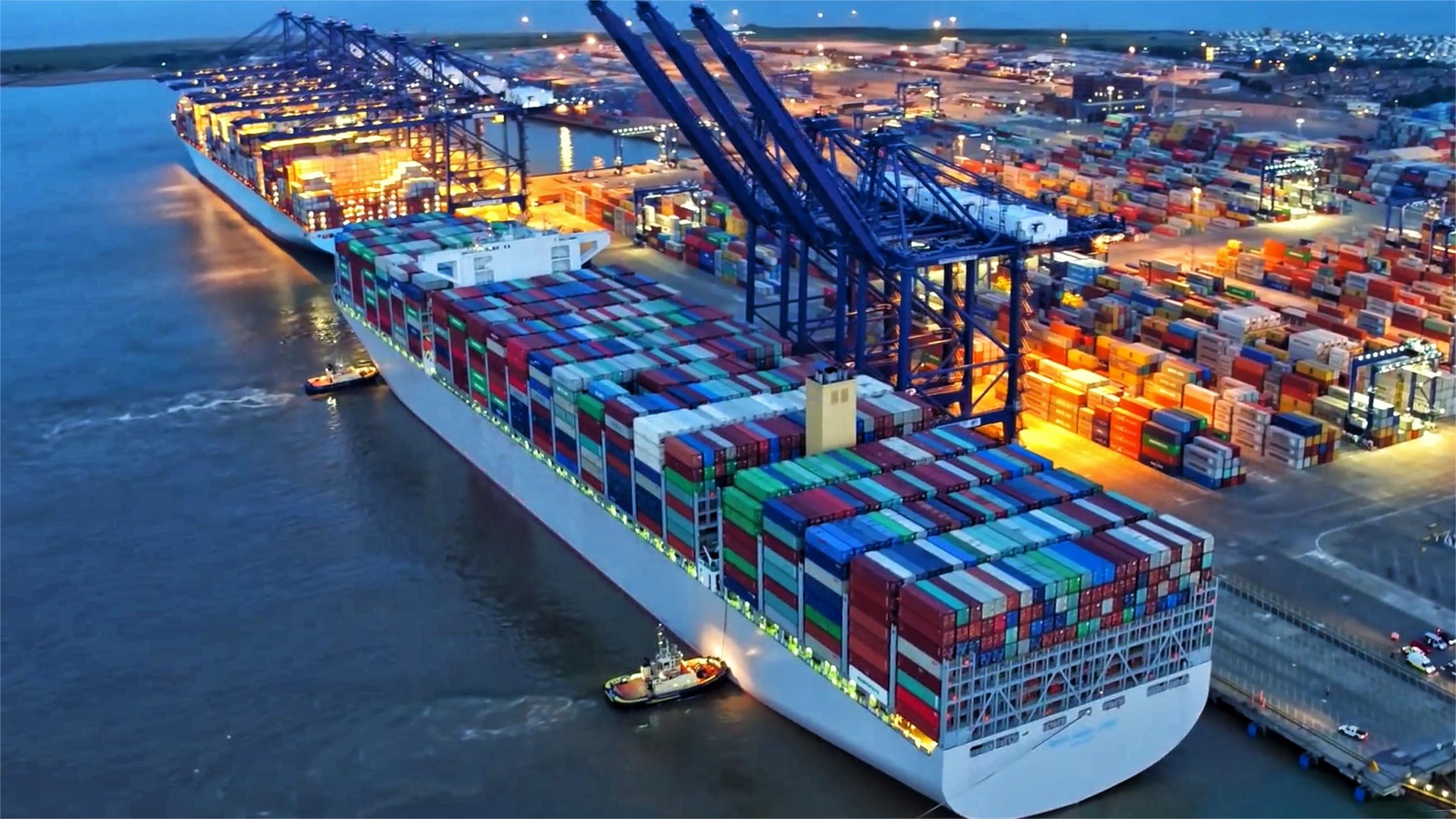 Container ship transporting bulk cargo from China to Italy