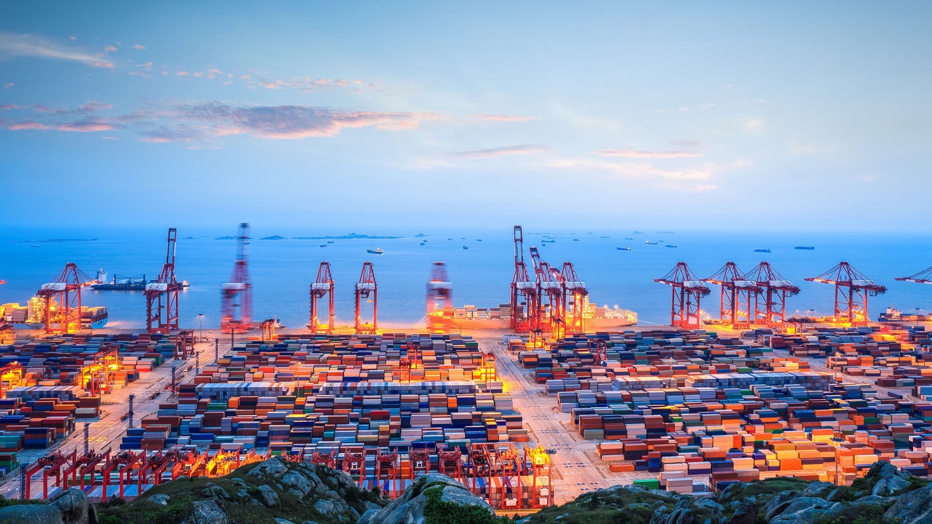 Full container load shipping at a busy Chinese port