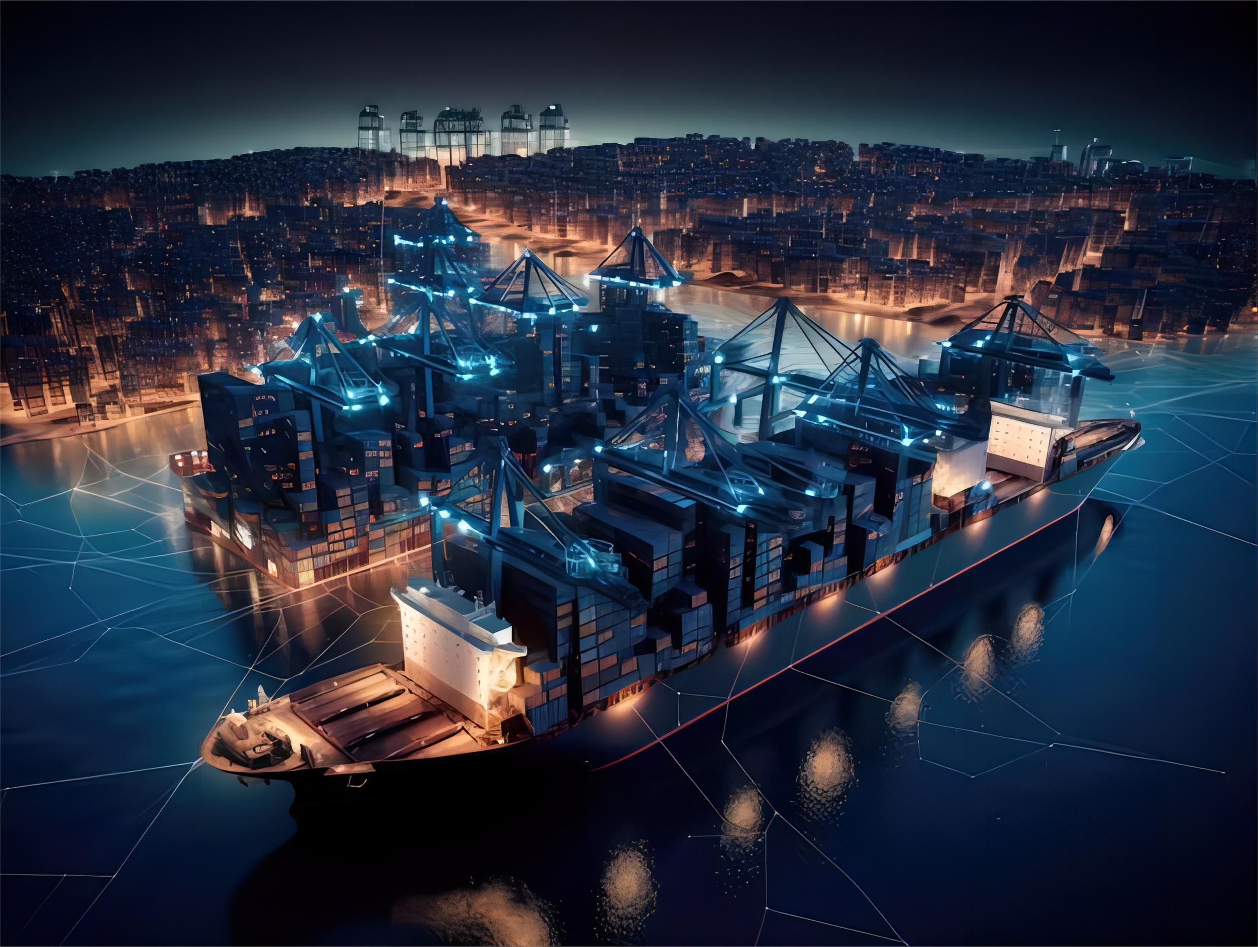 Container ship at a major Chinese port loading Amazon cargo