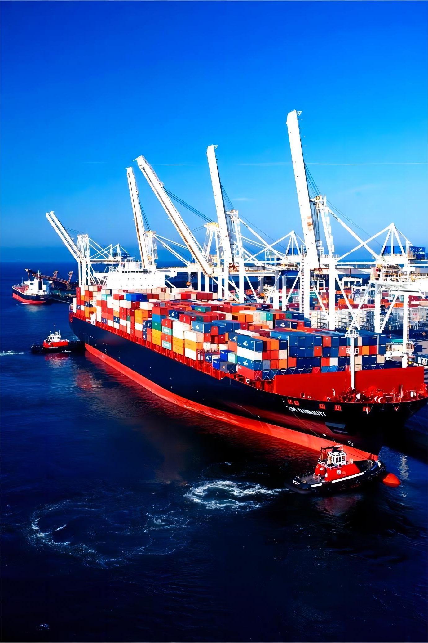Global shipping vessel transporting containers from China